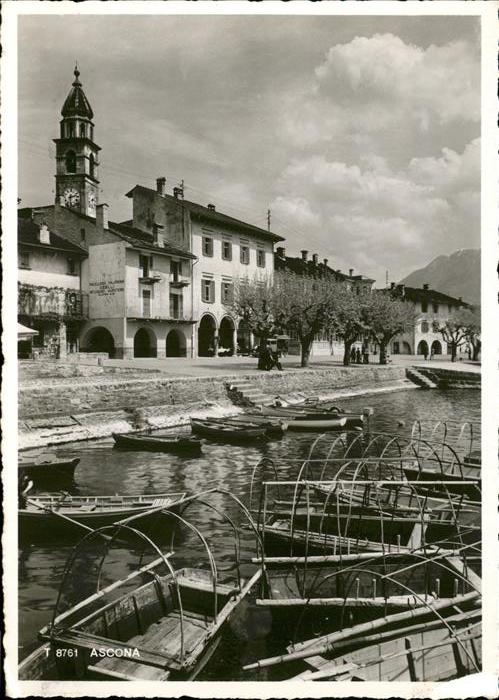 Ascona TI Uferpartie Kirche Lago Maggiore Boot