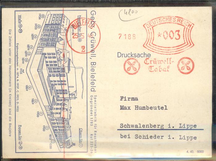 BIELEFELD  CITY Gebr. Gruewell Fabrik Rauchtabak NZ4