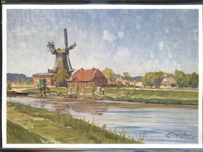 Stade Niederelbe Windmühle Künstlerkarte E. Mercker