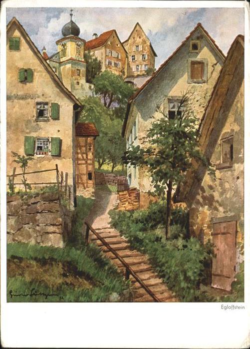 Egloffstein Ortspartie Kirche Künstlerkarte nach Aq