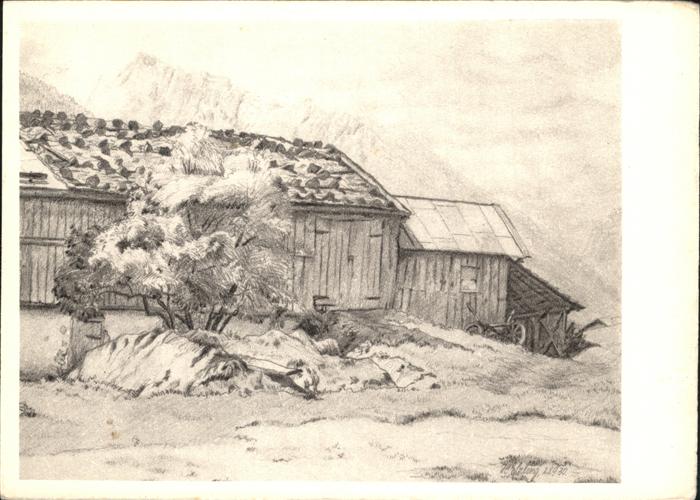 BERCHTESGADEN Bayern Oberbayerisches Gehoeft Hochkalter Bleistiftzeichnung Hilde