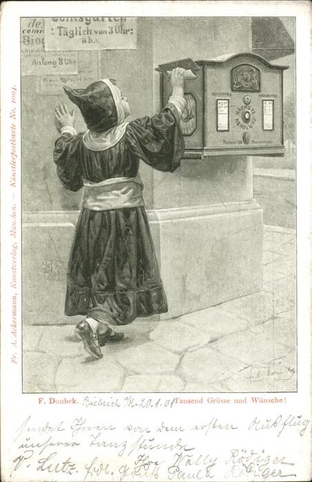 Briefkasten Münchner Kindl Künstlerkarte F. Doubek