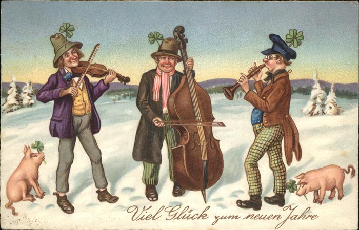 Musikanten Cello Geige Flöte Neujahr Schweine