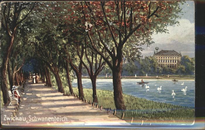 Zwickau Sachsen Schwanenteich Künstlerkarte