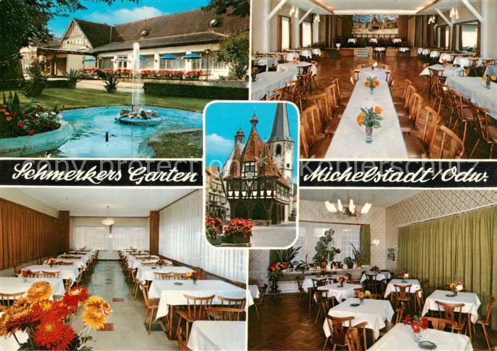 Michelstadt Restaurant Cafe Schmerkers Garten Gastraeume Festsaal Brunnen