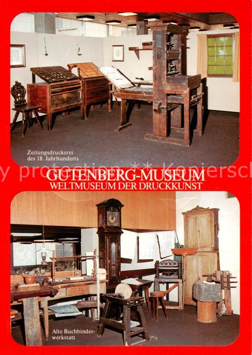 Mainz  Rhein Gutenberg Museum Zeitungsdruck des 18 Jhdt Alte Buchbinderwerkstatt