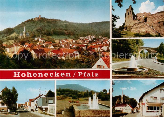 Hohenecken Kaiserslautern Rheinland-Pfalz Ortsansicht mit Kirche und Burgruine B