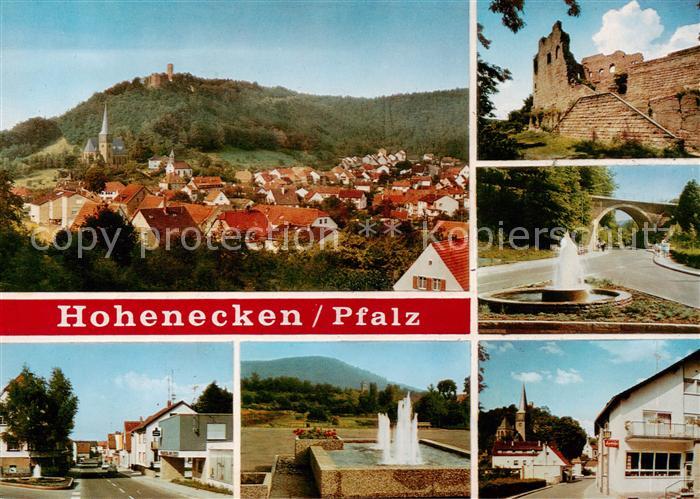 Hohenecken Kaiserslautern Rheinland-Pfalz Ortsansicht mit Kirche und Burgruine B