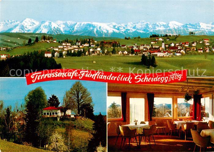 Scheidegg Allgaeu Panorama Terrassencafe Fuenflaenderblick Gaststube