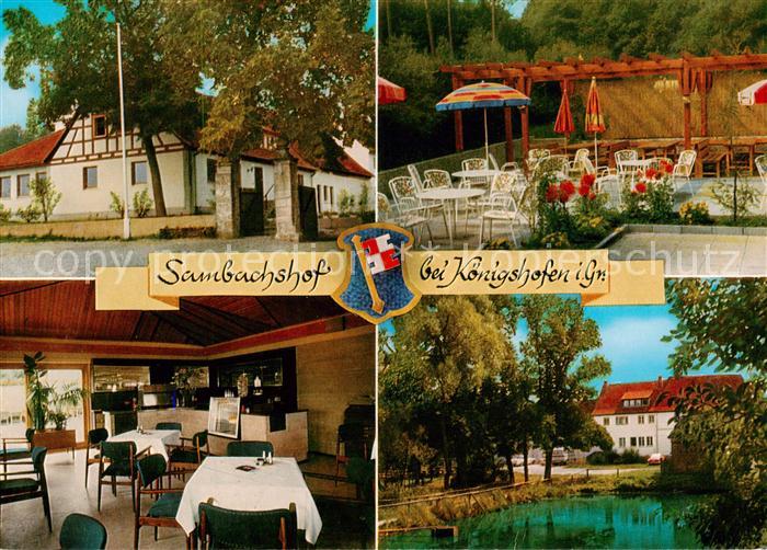 Bad Koenigshofen Waldgaststaette Sambachshof Gaststube Teich Terrasse