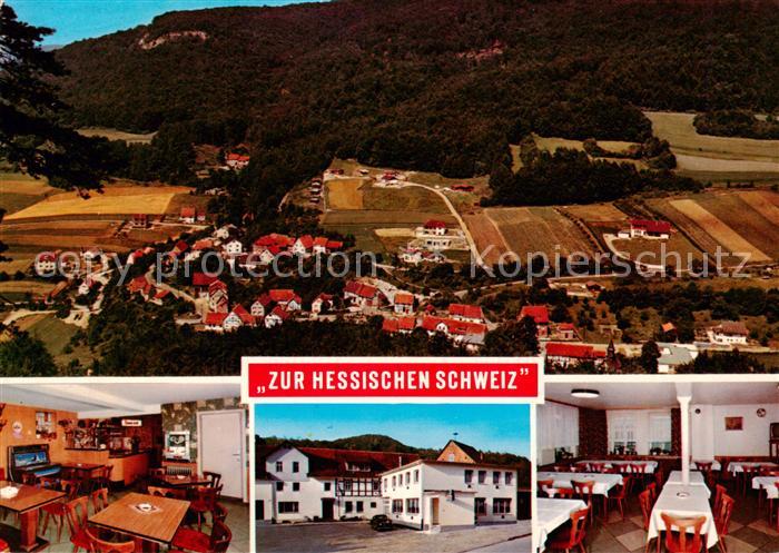 Hitzelrode Fliegeraufnahme Gasthaus Pension Hessische Schweiz Gastraeume