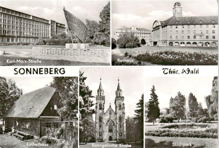 Sonneberg  Thueringen Karl Marx Strasse Rathaus Lutherhaus Ev Kirche Stadtpark