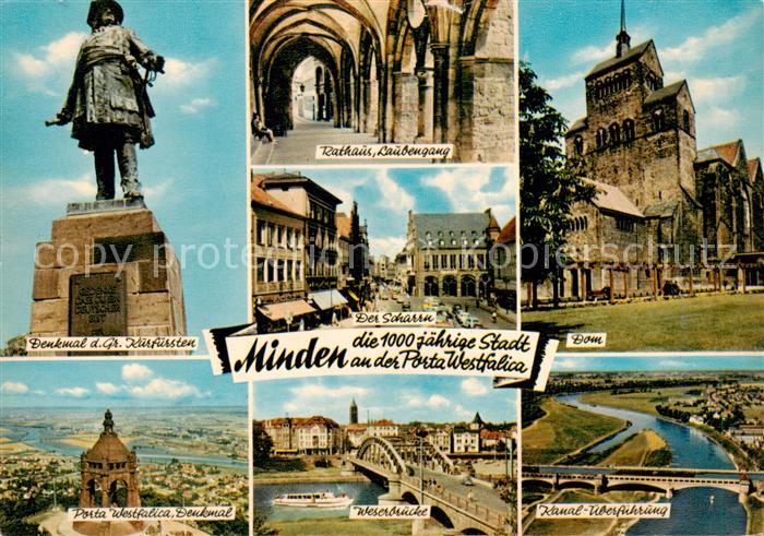 Minden  Westfalen Weser Denkmal des Gr Kurfuersten Rathaus Laubengang Der Scharr