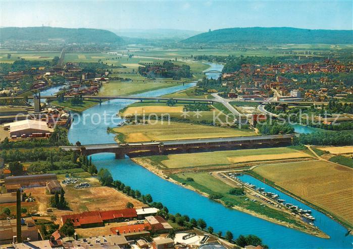 Minden  Westfalen Weser Blick ueber das Wasserstrassenkreuz Weser Mittellandkana