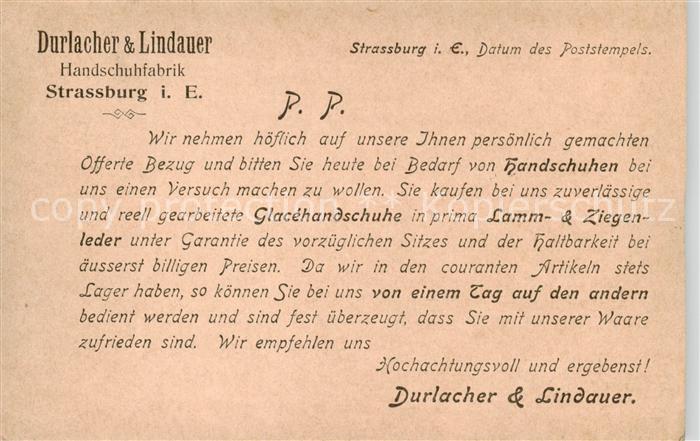 Strassburg  Strasbourg 67 Bas-Rhin Durlacher et Lindauer Handschuhfabrik Angebot