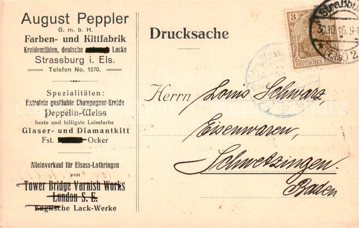 Strassburg  Strasbourg 67 Bas-Rhin August Peppler GmbH Antwortpostkarte