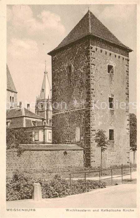 Weissenburg Wissembourg 67 Alsace Wachhausturm und Kath Kirche