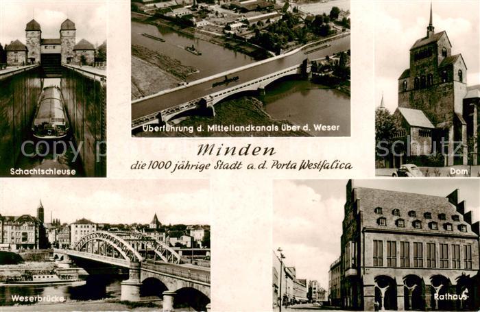 Minden  Westfalen Weser Schachtschleuse Weserbruecke ueberfuehrung des Mittellan
