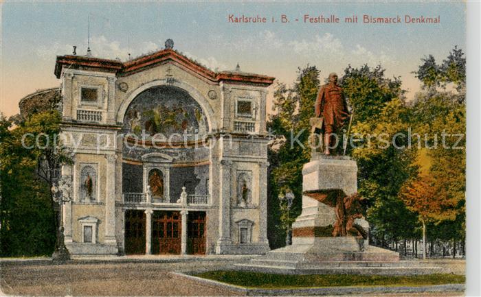 Karlsruhe Baden Festhalle mit Bismarck Denkmal Feldpost