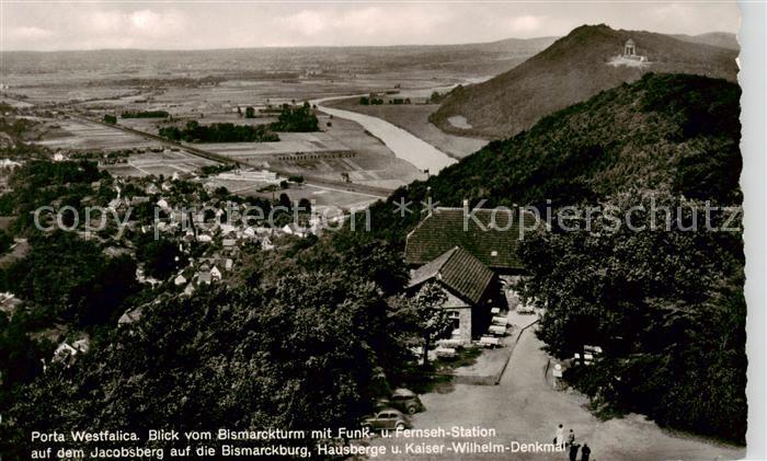 Porta Westfalica Blick vom Bismarckturm mit Funk und Fernseh Station auf dem Jac
