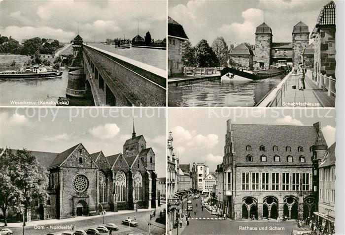 Minden  Westfalen Weser Weserkreuz Kanalbruecke Schachtschleuse Dom Nordseite Ra