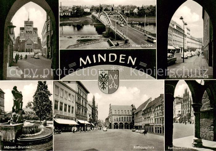 Minden  Westfalen Weser Dom Weserbruecke Scharnstrasse Maenzel Brunnen Rathauspl
