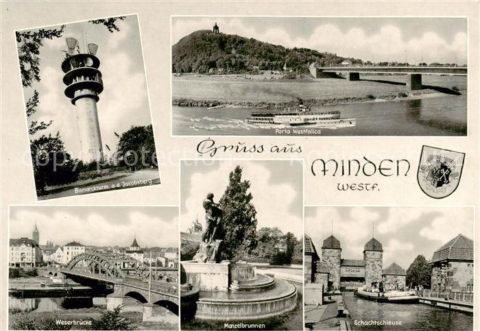 Minden  Westfalen Weser Bismarckturm Porta Westfalica Weserbruecke Manzelbrunnen