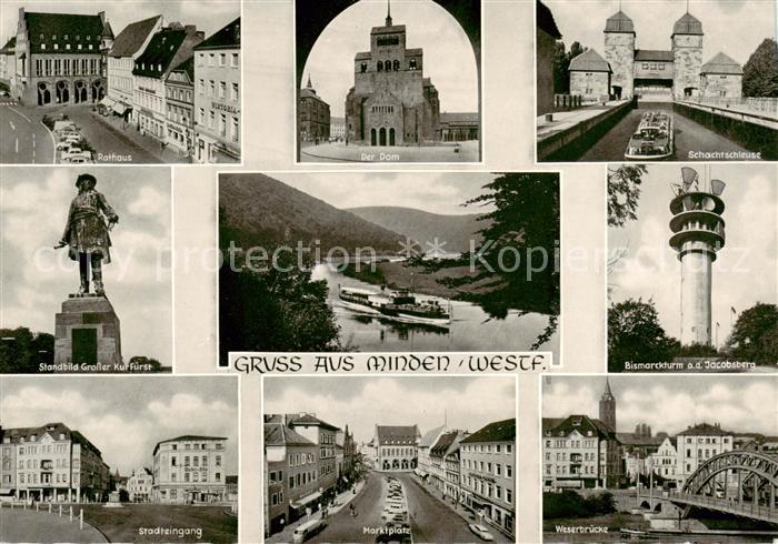 Minden  Westfalen Weser Rathaus Dom Schachtschleuse Standbild Grosser Kurfuerst