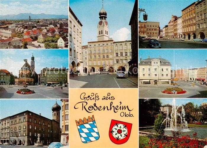 Rosenheim  Bayern Stadtpanorama Zentrum Wasserspiele Wappen