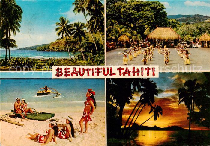Tahiti Polynesien Kuestenpanorama Sonnenuntergang Einheimische Folklore