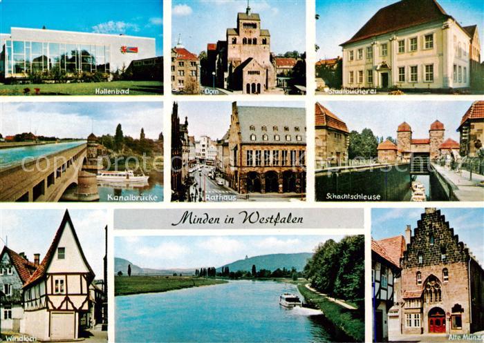 Minden  Westfalen Weser Hallenbad Dom Buecherei Kanalbruecke Rathaus Schachtschl