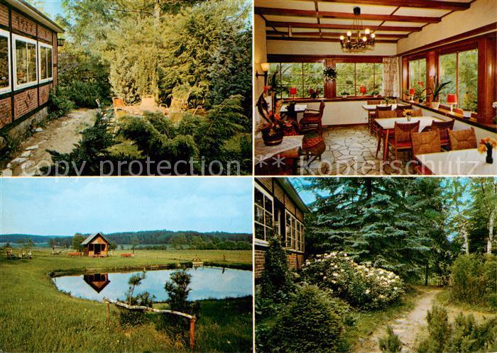 Duebbekold Waldpension Schoenblick Garten Teich Gastraum