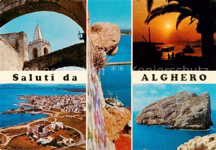 Alghero Sardegna IT Kirchturm Fliegeraufnahme Sonnenuntergang Felsen