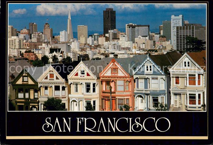 San Francisco California USA Skyline and Quaint Victorian Homes in Beautiful
