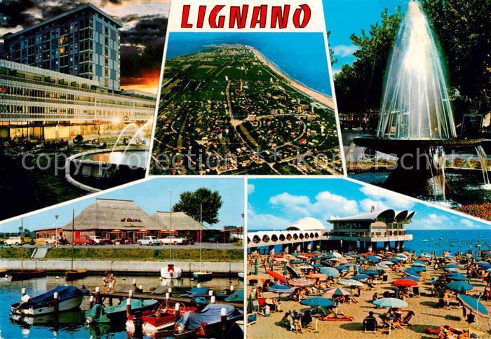 Lignano IT Fliegeraufnahme Brunnen Bootshafen Strand