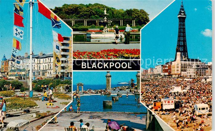 Blackpool UK Stanley Park Sunken Gardens The Tower and Beach Childrens Pool