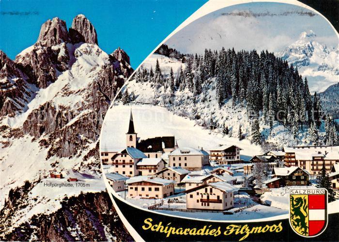 Filzmoos AT mit Bischofsmuetze Fliegeraufnahme mit der Hofpuerglhuette
