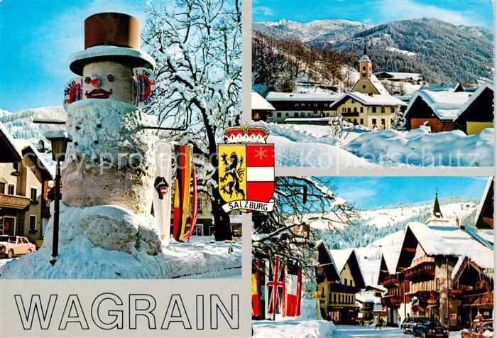 Wagrain  Salzburg AT Schneemann Kirche Ortspartie
