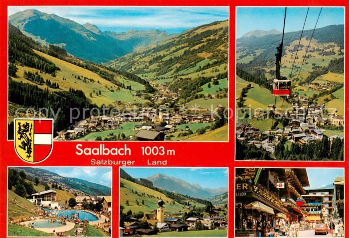 Saalbach -Hinterglemm AT Panorama Seilbahn zum Schattberg Schwimmbad Kirche Orts