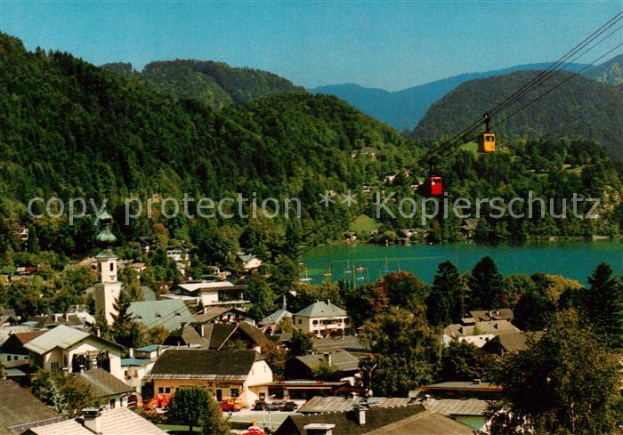 St Gilgen Salzkammergut Panorama mit Wolfgansee und Seilbahn auf das Zwoelferhor