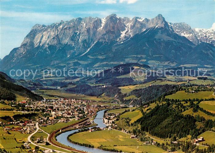 Bischofshofen am Zimmerberg AT Fliegeraufnahme mit Tennengebirge