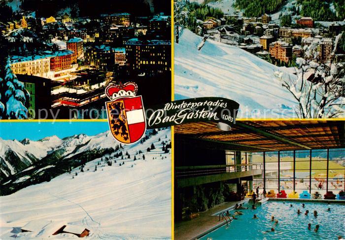 Bad Gastein AT bei Nacht Ortspartie Skigebiet Hallenbad