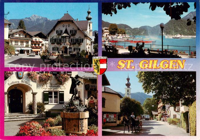 St Gilgen Salzkammergut am Wolfgangsee mit Schafberg und Mozart Brunnen