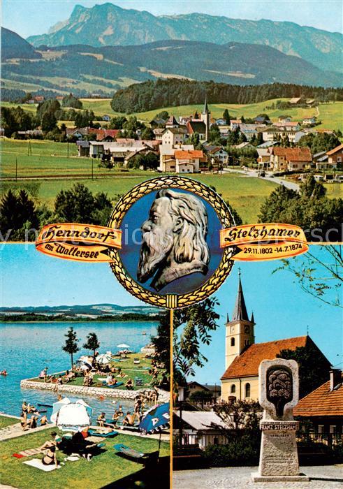 Henndorf Wallersee AT Panorama Stelzhammer Denkmal Strandbad Kirche