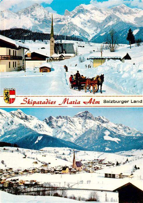 Maria Alm Steinernen Meer AT Dorfpartie mit Pferdeschlitten Panorama