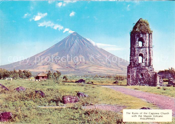 Cagsawa Philippine Islands The Ruins of the Cagsawa Church with the amyon Volcan