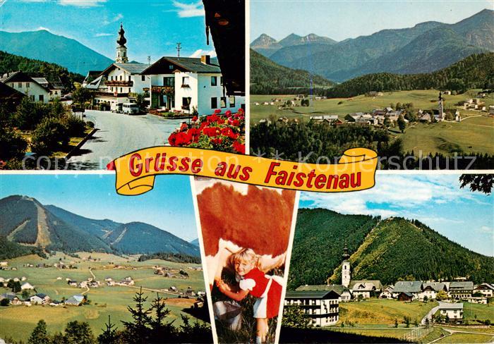 Faistenau Salzburg AT Ortspartie Panorama Kind beim Kuh melken Kirche