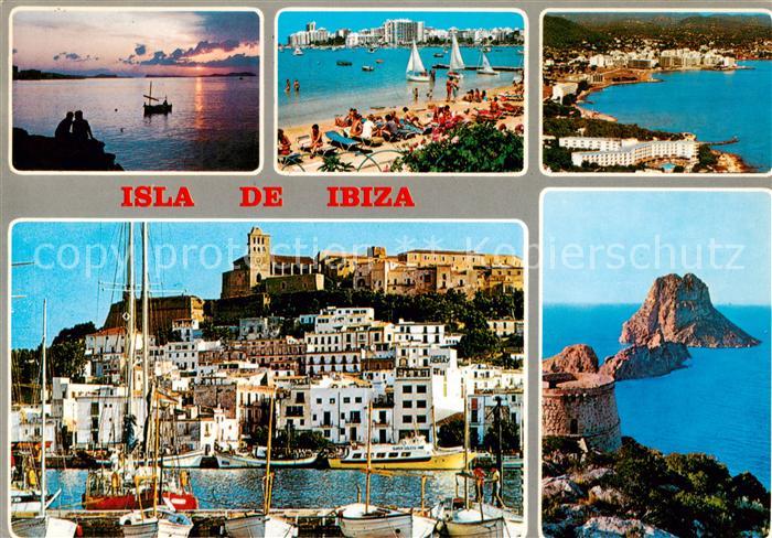 Ibiza Islas Baleares Panorama Strandpartie Bootshafen Schloss Felsen