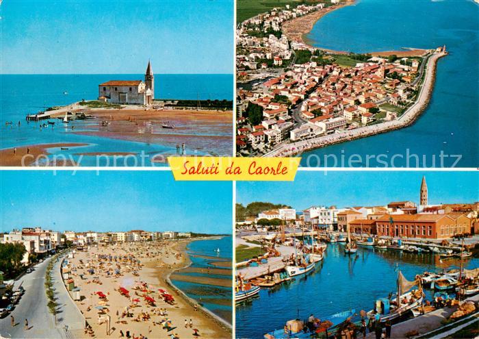 Caorle Veneto IT Kirche Strand Fliegeraufnahme Hafenpartie