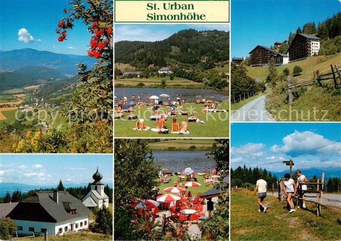 St Urban Kaernten AT Panorama Strandbad am Urbansee Kirche Camping Wanderer